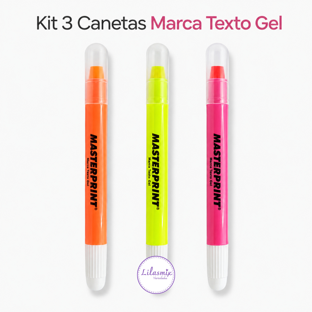 Kit 3 Canetas Marca Texto em Gel Masterprint Não Mancha Ideal para Bíblia Vade Mecum Estudos