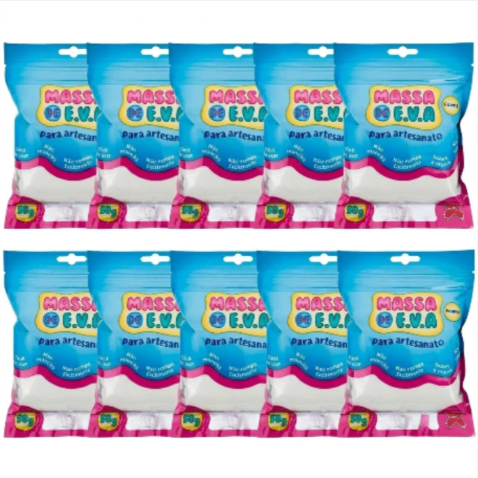 Kit 10 Massa De EVA Make Branco 50g Modelar Atóxica Macia Artesanato Escolar