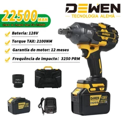 Chave De Impacto Sem Fio 3/4 Elétrica 2100NM,1 Bateria 128V ,3250rpm com Acessórios