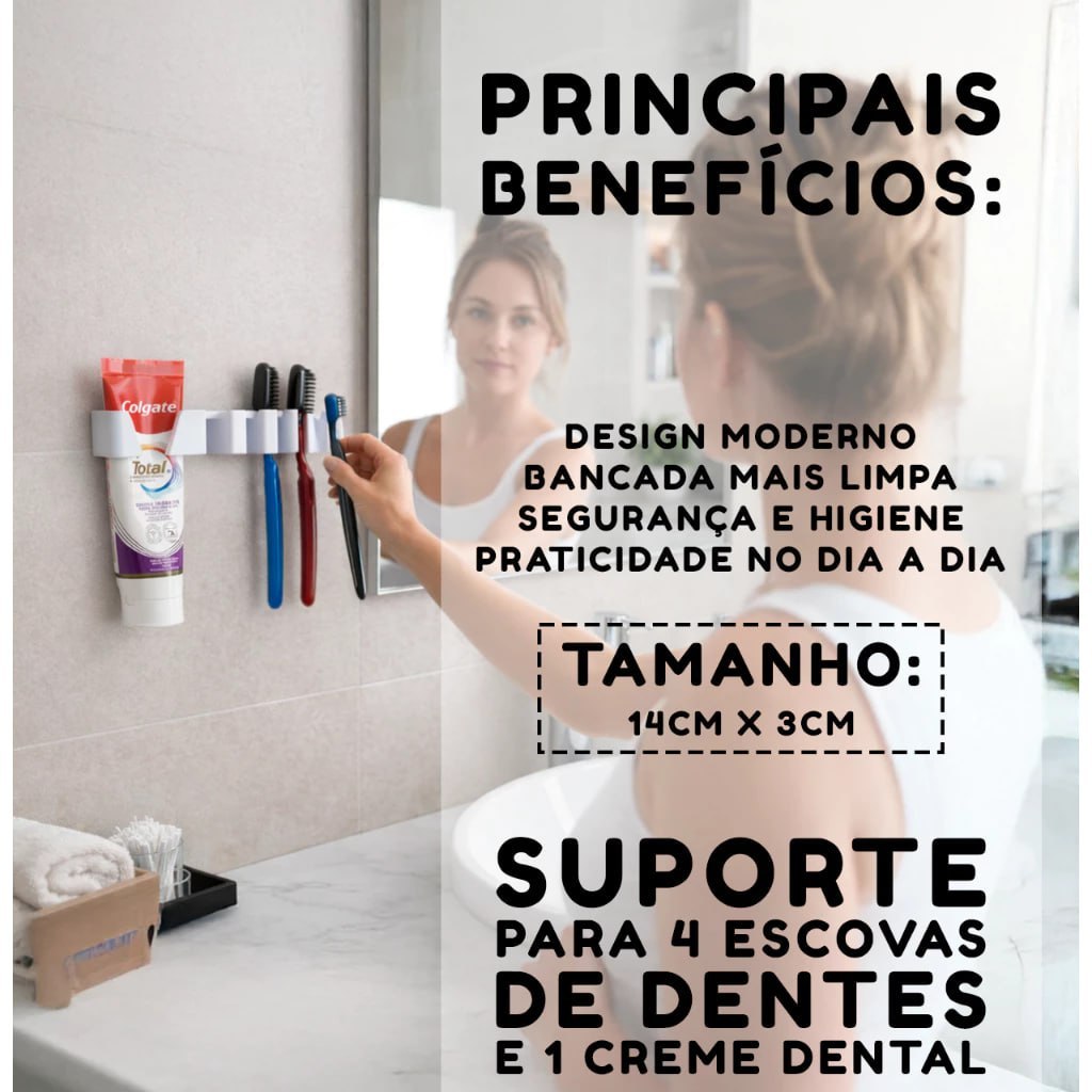 Suporte de Escova de Dente e Pasta - Organizador Parede Banheiro - Porta Escova Familiar — imagem 2 de 2