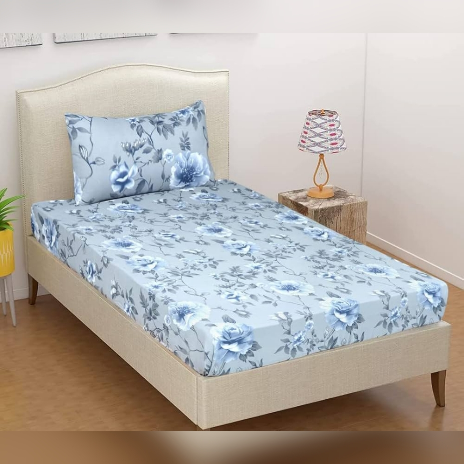 Lençol Solteiro Avulso com Elástico  Micropercal Toque Algodão Grid Floral 30 cm
