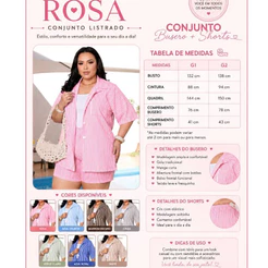 Conjunto Listrado Feminino Elegante Short E Camisa Manga Curta Com Botões Na Frente Em Duna Premium
