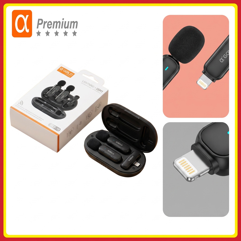 Microfone de Lapela Sem Fio Duplo Lightning Com Estojo Carregador