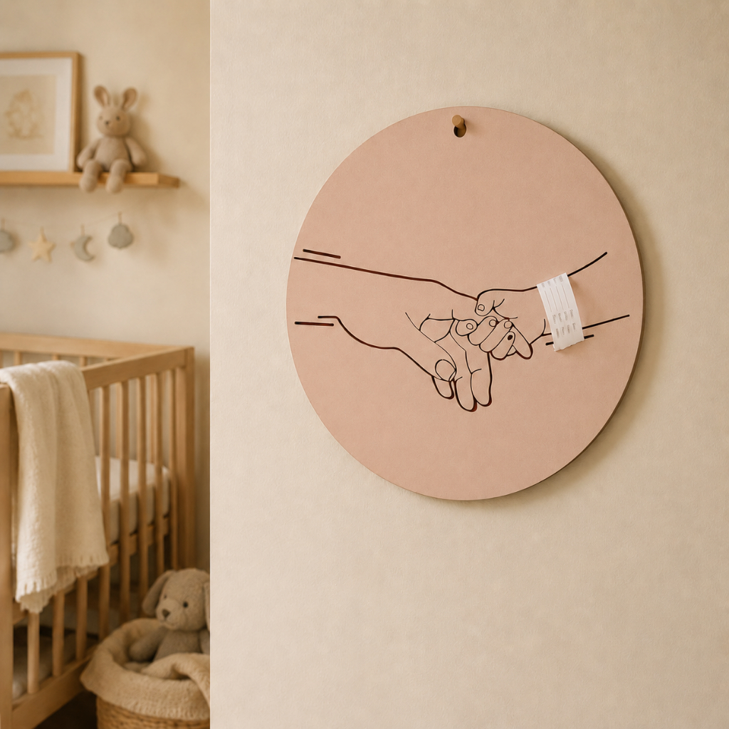 Quadro l Suporte Porta Pulseira Maternidade l Mãe e Bebe l Lembrança nascimento do bebê l Decoração quarto infantil