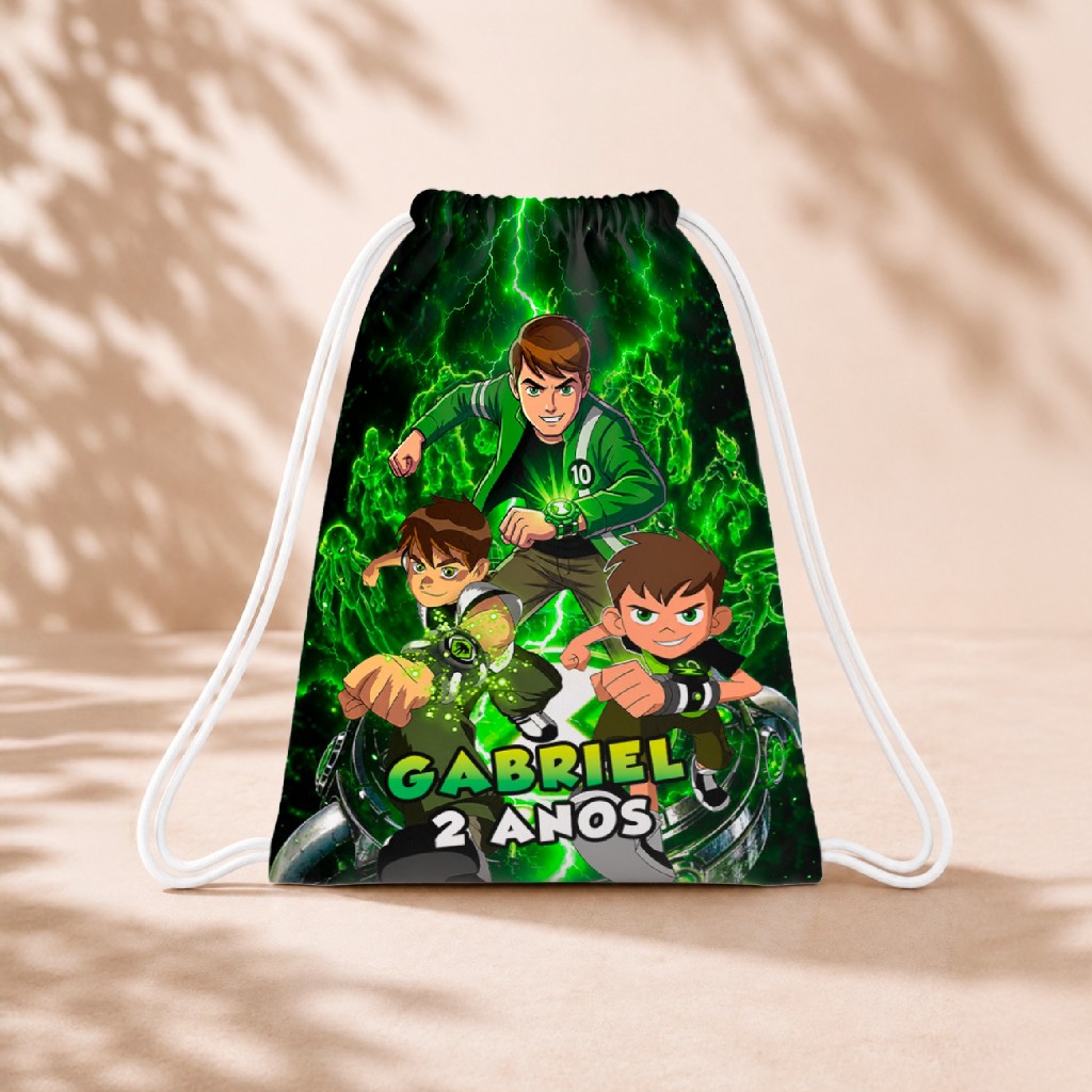 10 Mochila Personalizada Infantil 18x26 Sacolinhas Surpresa Festa Aniversário Lembrancinha Ben 10 M2