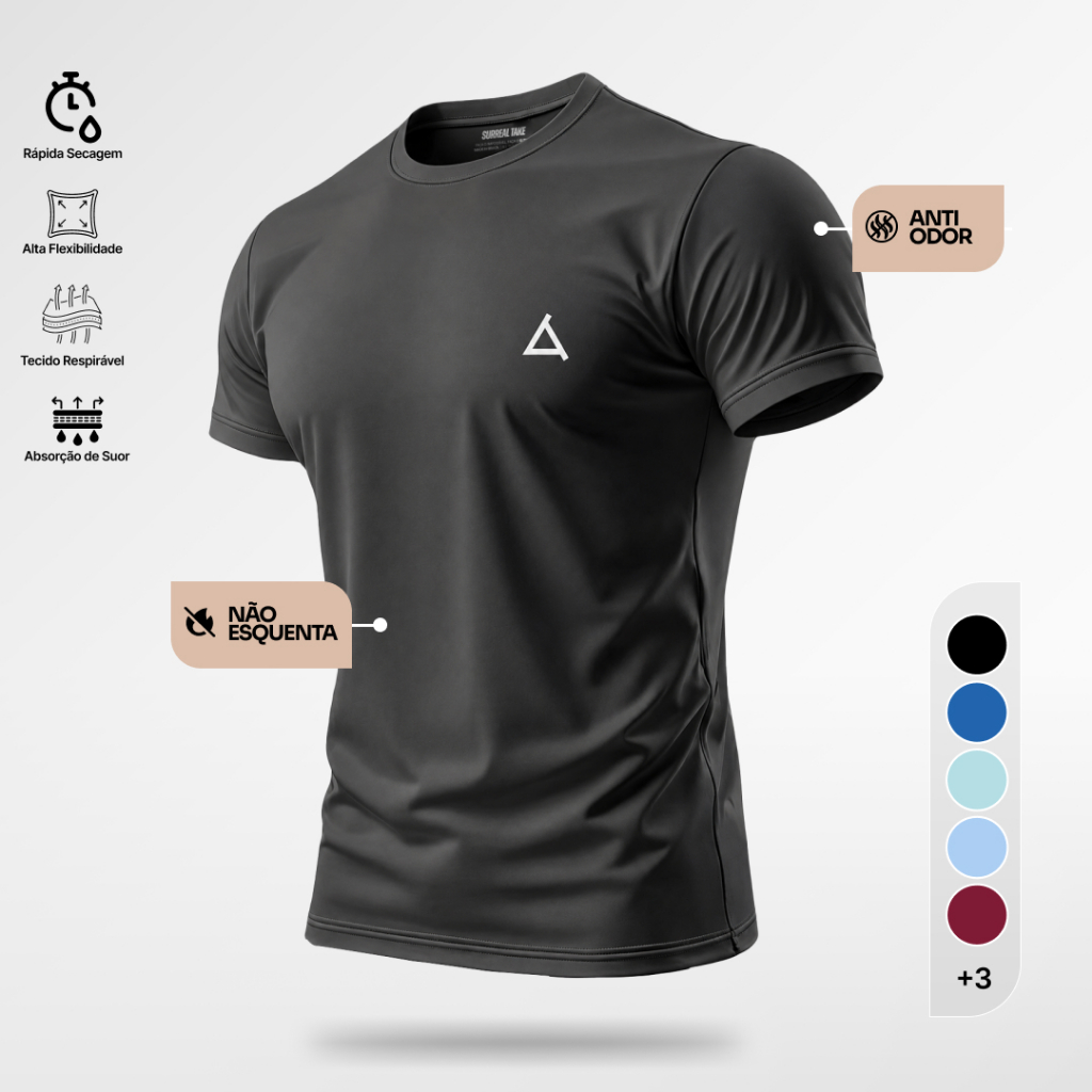 Camiseta Dry Fit Esportiva Proteção UV 50+ Masculina Academia Manga Curta Blusa Slim Treino Corrida