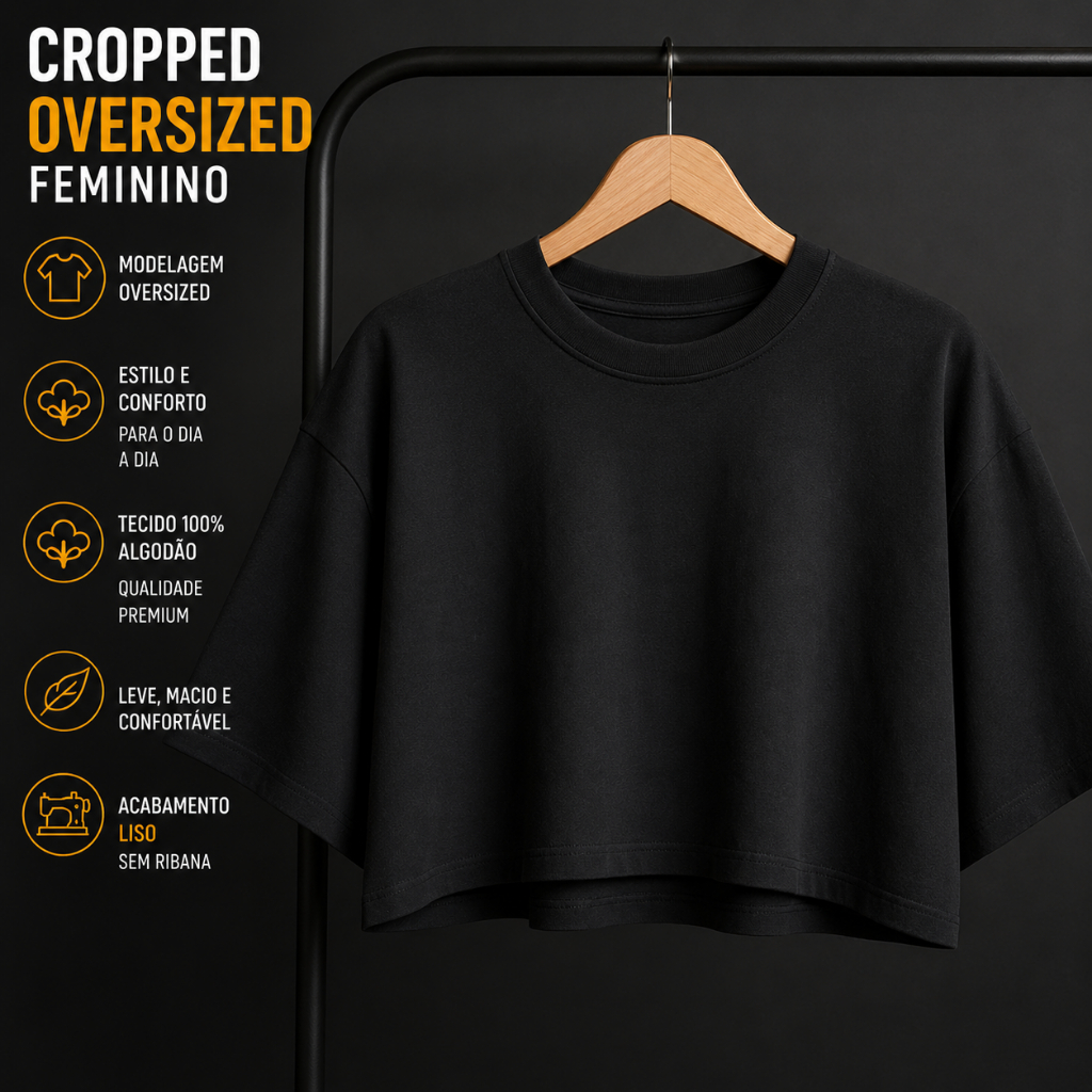 Cropped Oversized Liso Feminino Algodão 100% – Camiseta Cropped Feminina Casual Confortável