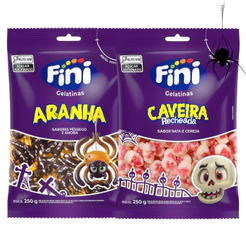 Kit 2 Pacotes 250g Fini Aranha + Caveira Recheada Doces Temáticos Halloween