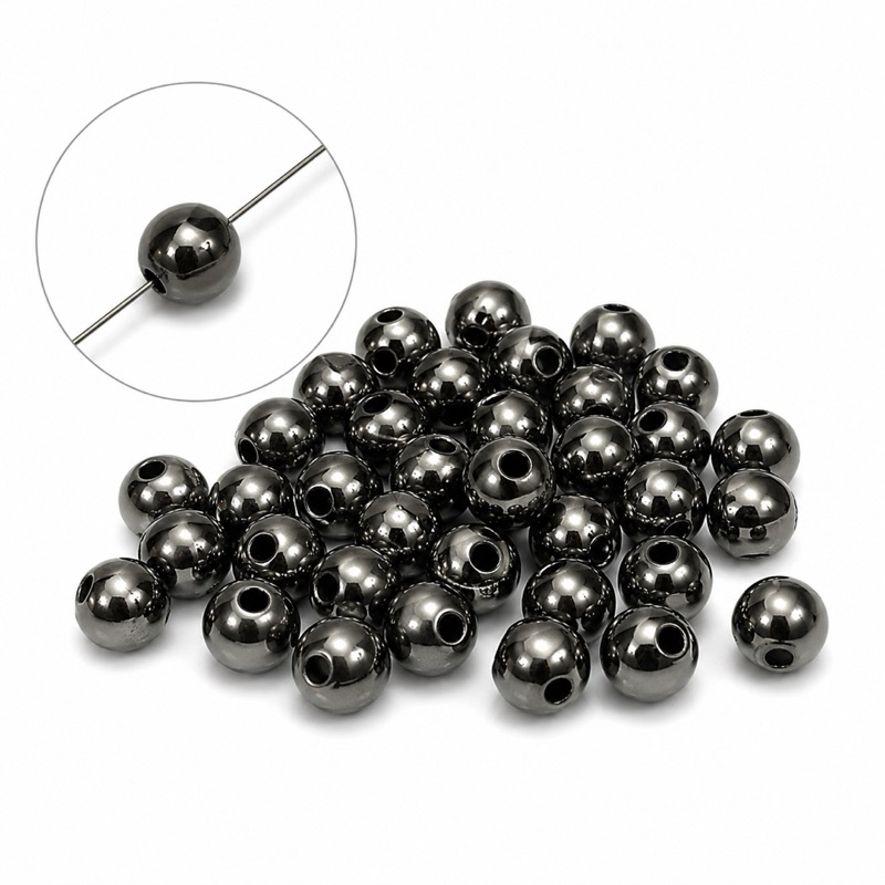 Conta ABS 8mm Ônix com Furo Passante Lisa para Confecção de Bijuterias e Acessórios