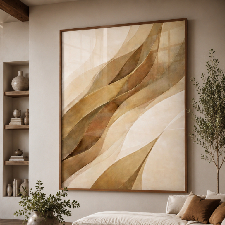 Quadro Decorativo Abstrato Moderno Sala 120X90cm com Vidro e Moldura para Sala de Estar Luxo Premium
