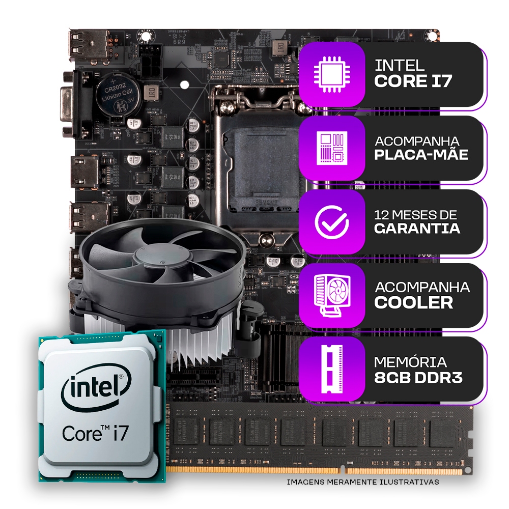 Kit Upgrade, Processador Intel core i7, Placa mãe 1155 + 8GB de memória ram