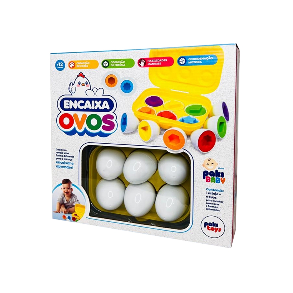 Brinquedo Educativo Montessori Encaixa Ovos Baby Coordenação Motora Formas Geométricas Bebê 1 Ano Pakitoys