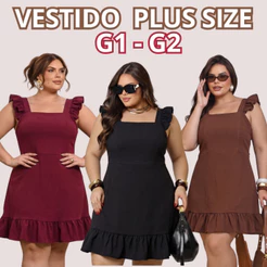 VESTIDO PLUS SIZE FESTA CASAMENTO VERÃO ELEGANTE ALÇAS BABADO FORRADO COSTAS ELASTEX TECIDO DUNA LEVE CONFORTAVEL