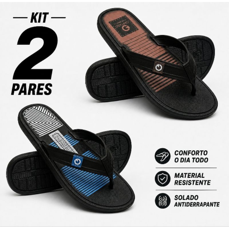 Kit 2 Sandalia Chinelo Masculino Confortavel Antiderrpante Resistente Leve