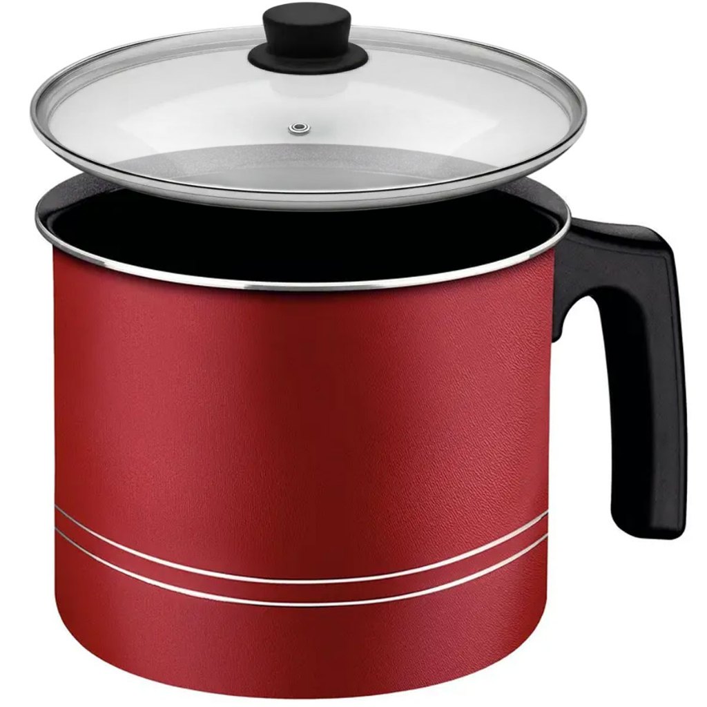 Fervedor 1,9L Tramontina Sicilia Vermelho 14cm Leiteira Canecão Com Tampa de Vidro