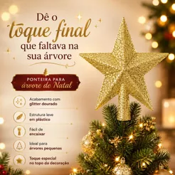 Enfeite Árvore De Natal Ponteira Estrela Dourada Para Decoração Natalina Topo 15cm Casa Primo