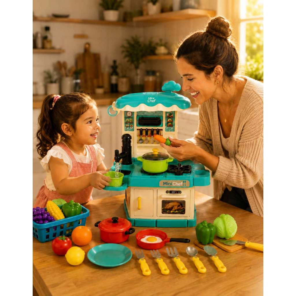 Cozinha Infantil Brinquedo Mini Chef com Água de Verdade 22 Acessórios