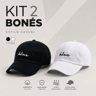 Kit 2 Bonés Believe Unissex Feminino Masculino Verão Praia Flores Dadhat Ajustável Tecido