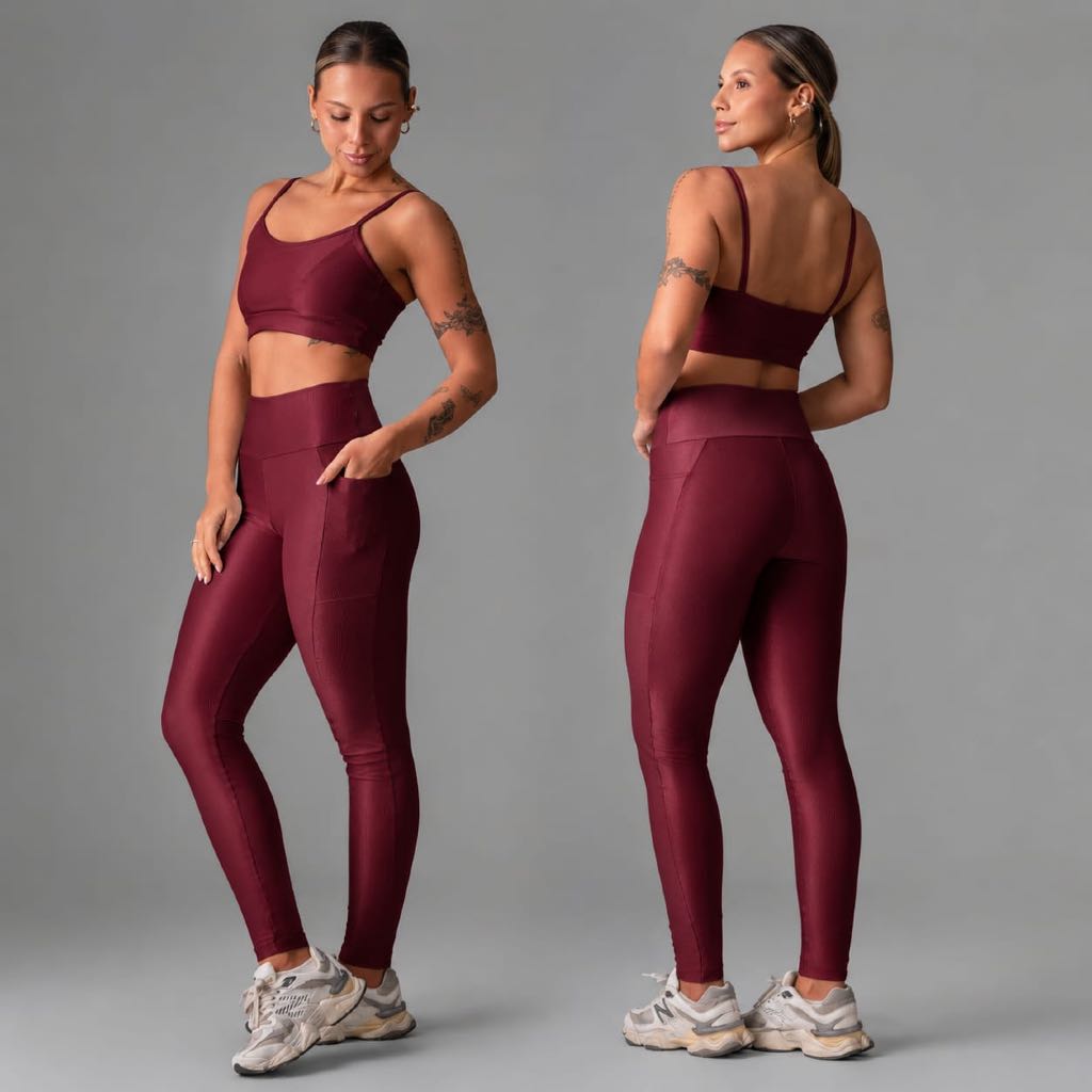 Conjunto Fitness Feminino Top + Legging Cintura Alta | Roupa de Academia Estampada Azul