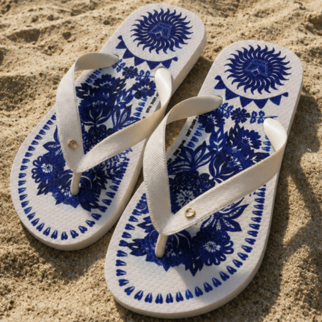Chinelo Feminino de Dedo Estampado Azul Macio com Envio Imediato e Promoção