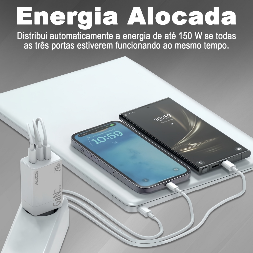 H'maston Carregador Turbo GAN10 210W Com 3 Saídas E Proteção Contra Superaquecimento E Curto-Circuito · foto 2