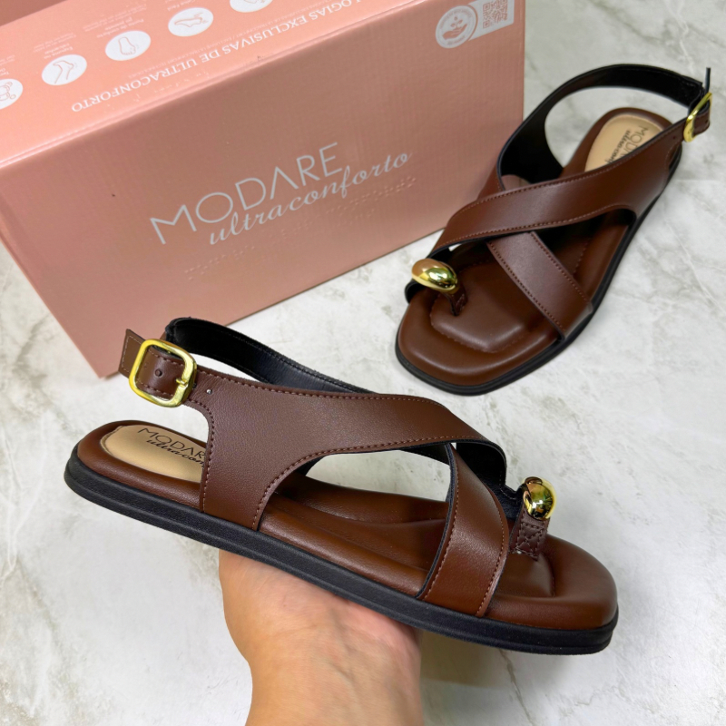 Sandália Rasteira Feminina Modare Anel de Dedo Fivela Macia Leve Casual