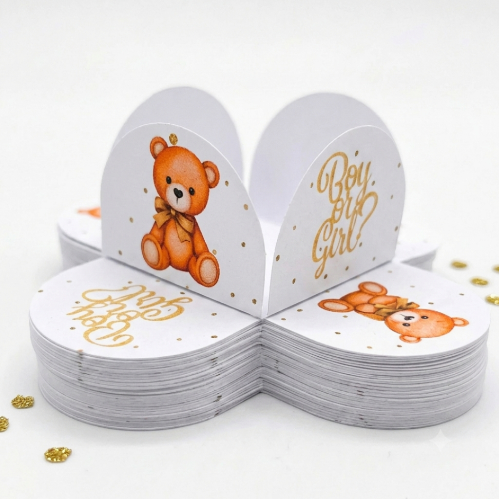 Kit 50~200 Forminhas 4 Pétalas Chá Revelação Ursinho Bege - Festa, Chá de Bebe Neutro