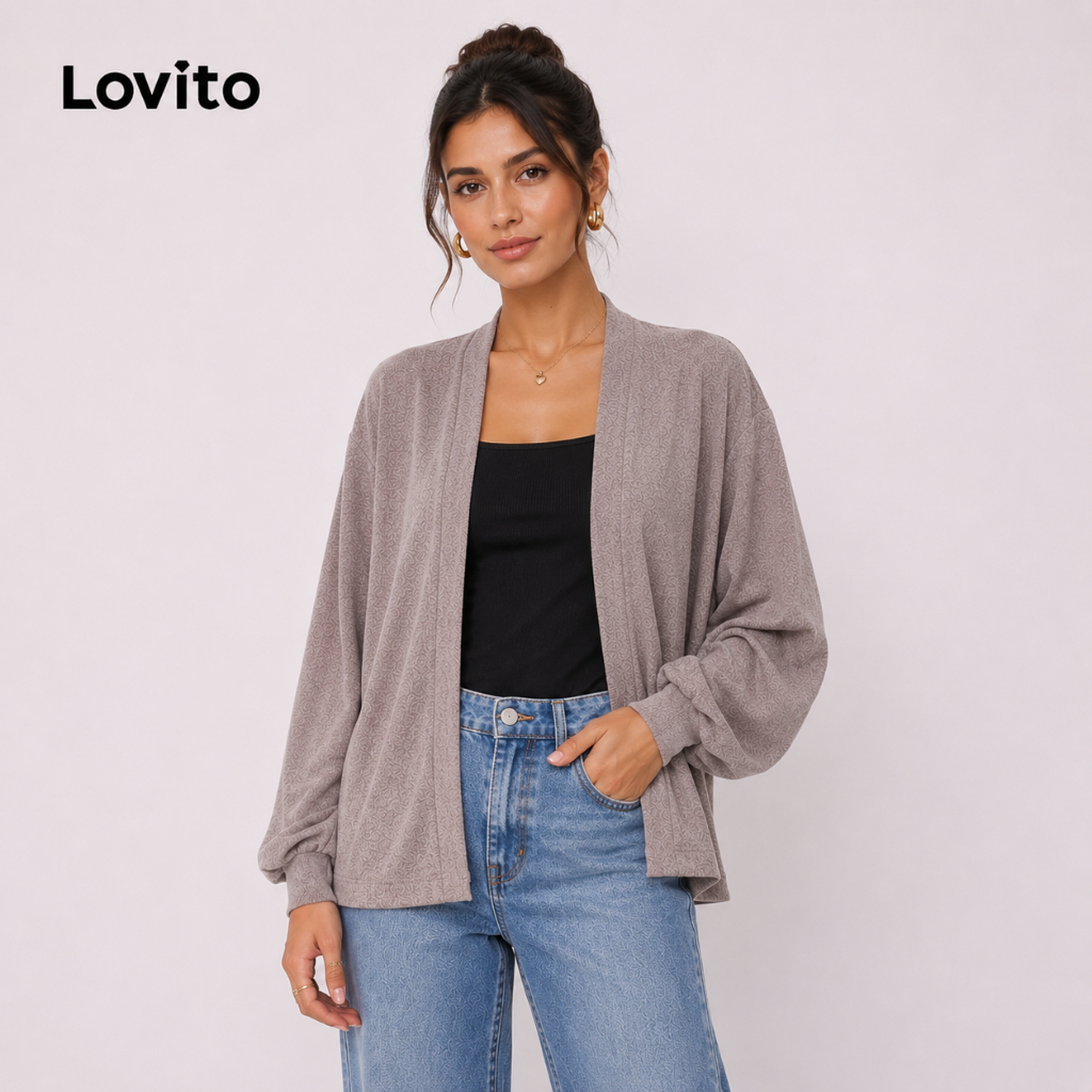 Lovito Cardigan Feminino Manga Longa Bufante CDB543BRL573