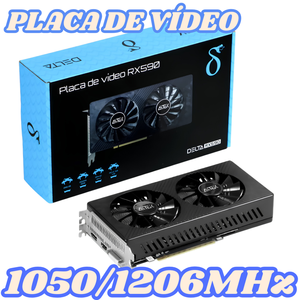 Placa de Vídeo Gamer RX580/RX590 8GB GDDR5 256-Bit PCIe 3.0 Dual Fan 14nm DirectX 12 Para PC