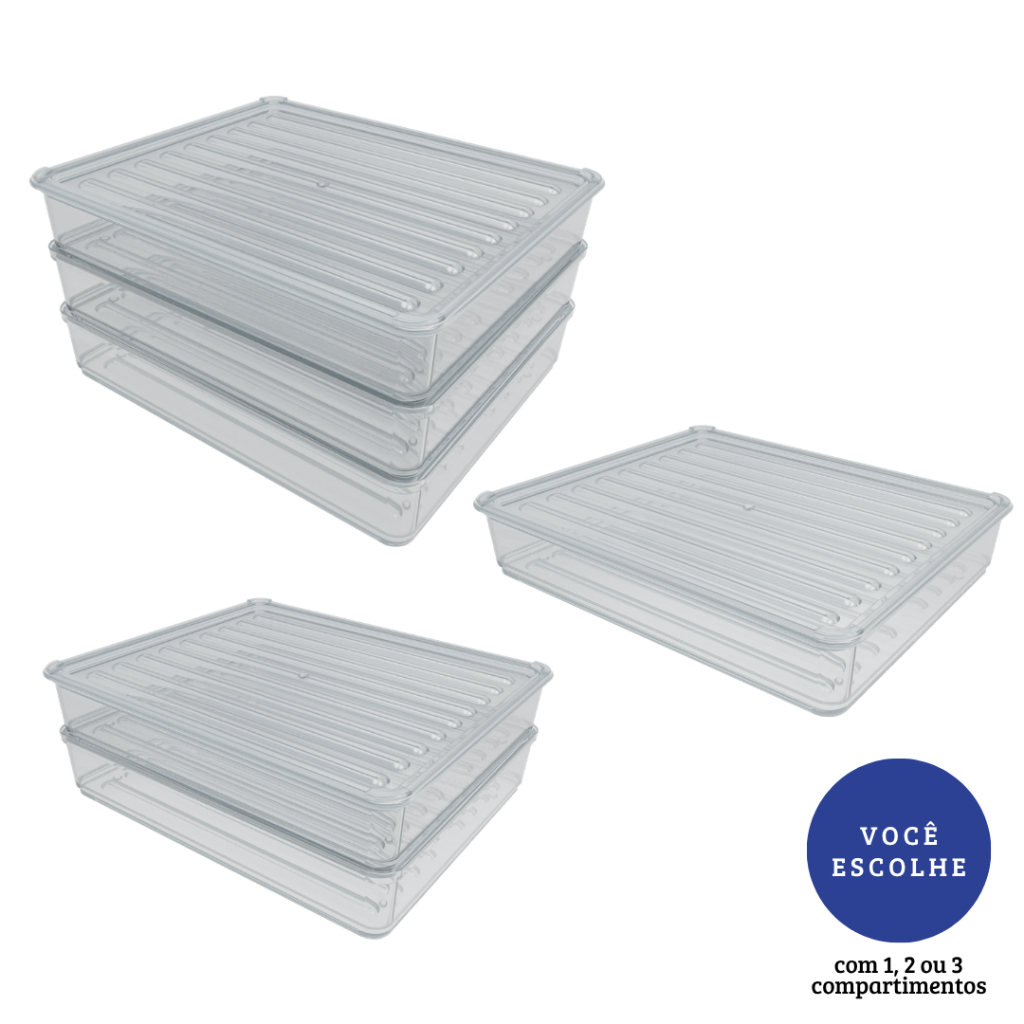 Kit Porta Frios com 1, 2 ou 3 Compartimentos Presunto Queijo Acrílico Resistente Com Tampa Hermético Empilhável