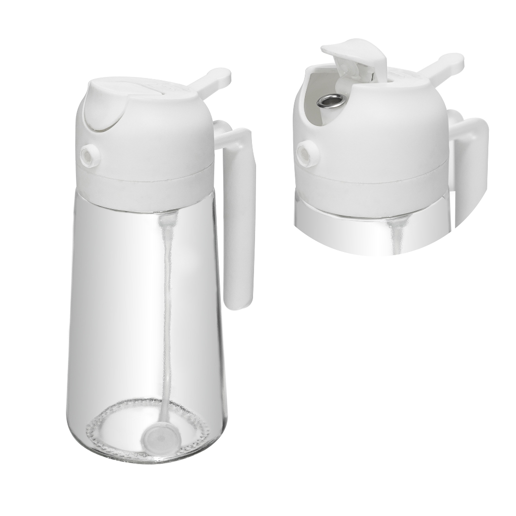 Galheteiro 2 em 1 de Vidro com Borrifador Plástico Branco 450ml - Lyor — imagem 2 de 2
