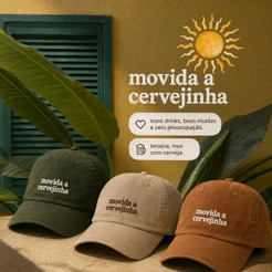 Boné Dad Hat Bordado Movida a Cervejinha Unissex 100% algodão