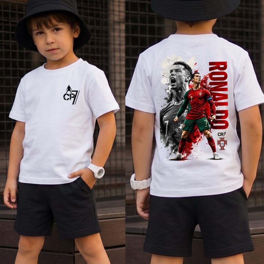 Camiseta Infantil Menino em Algodão Premium Estampa Cr7 Cristiano Ronaldo Verão Manga Curta