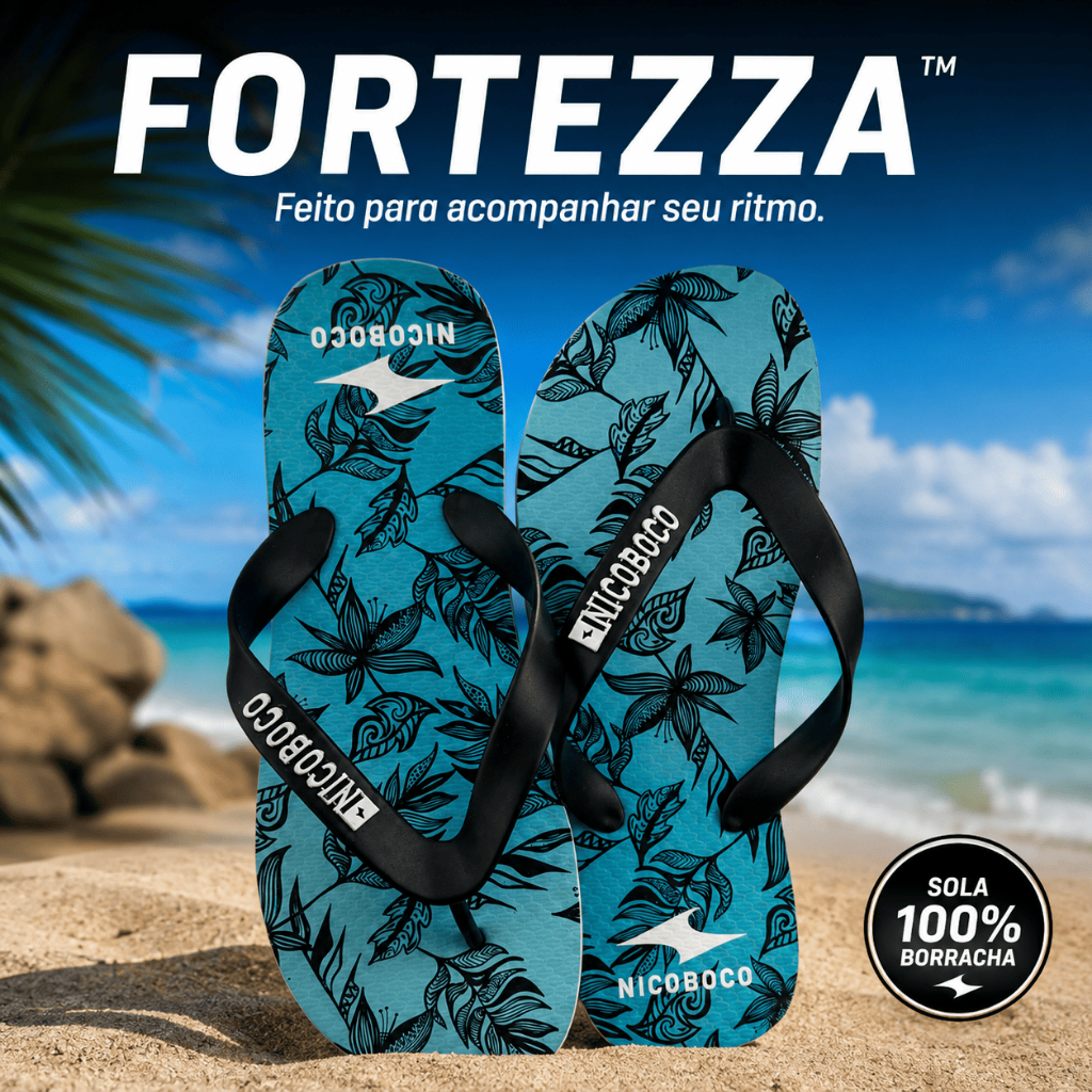 Chinelo Masculino FORTEZZA Sola 100% Borracha Confortável Resistente Antiderrapante Casual Praia