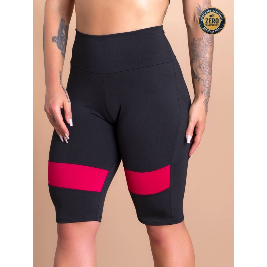 Bermuda Ciclista Feminina Fitness Com Recorte Cores Para Academia ZERO TRANSPARÊNCIA