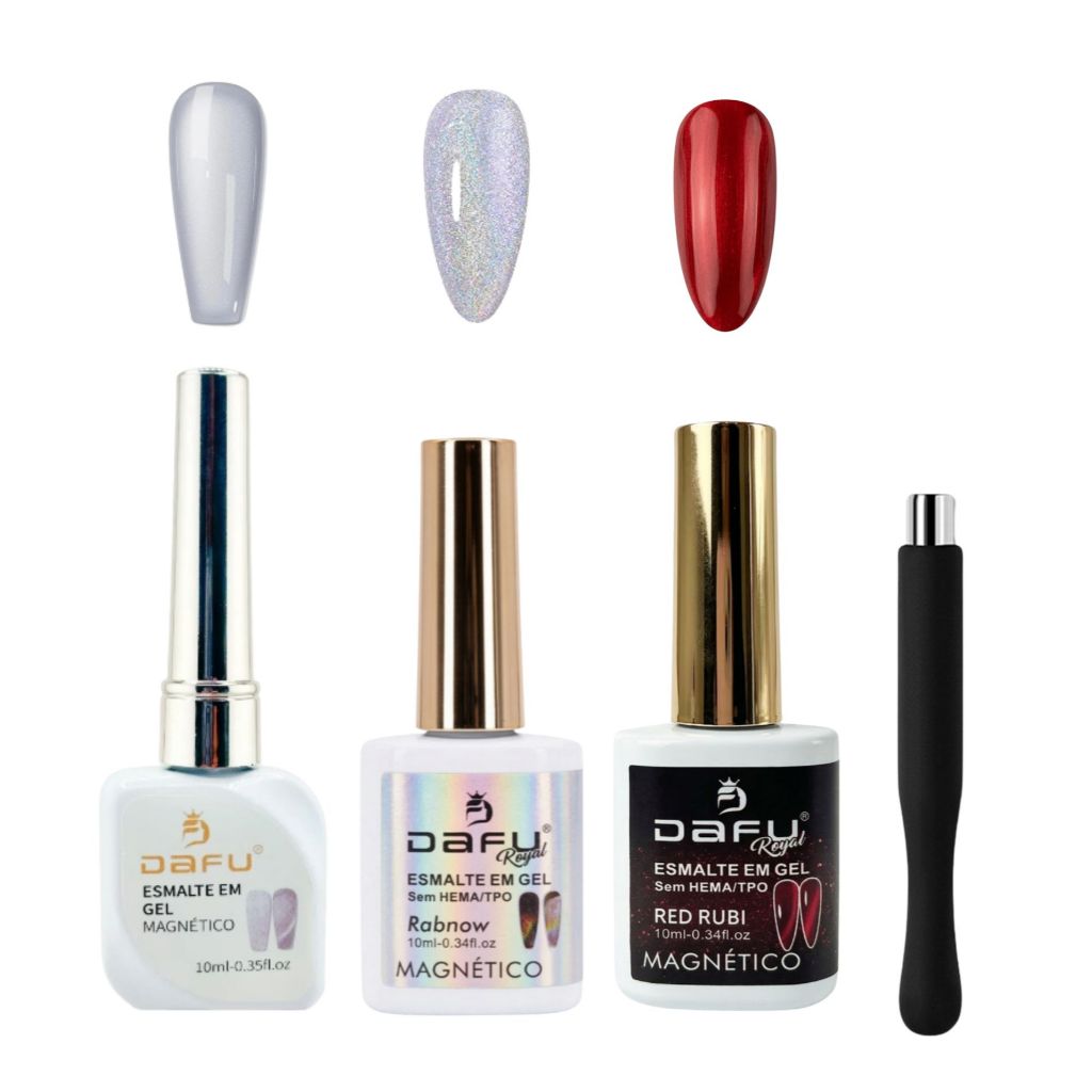 Esmalte em Gel + Imã UV Magnetico Vermelho Prata Holográfico 10ML Dafu