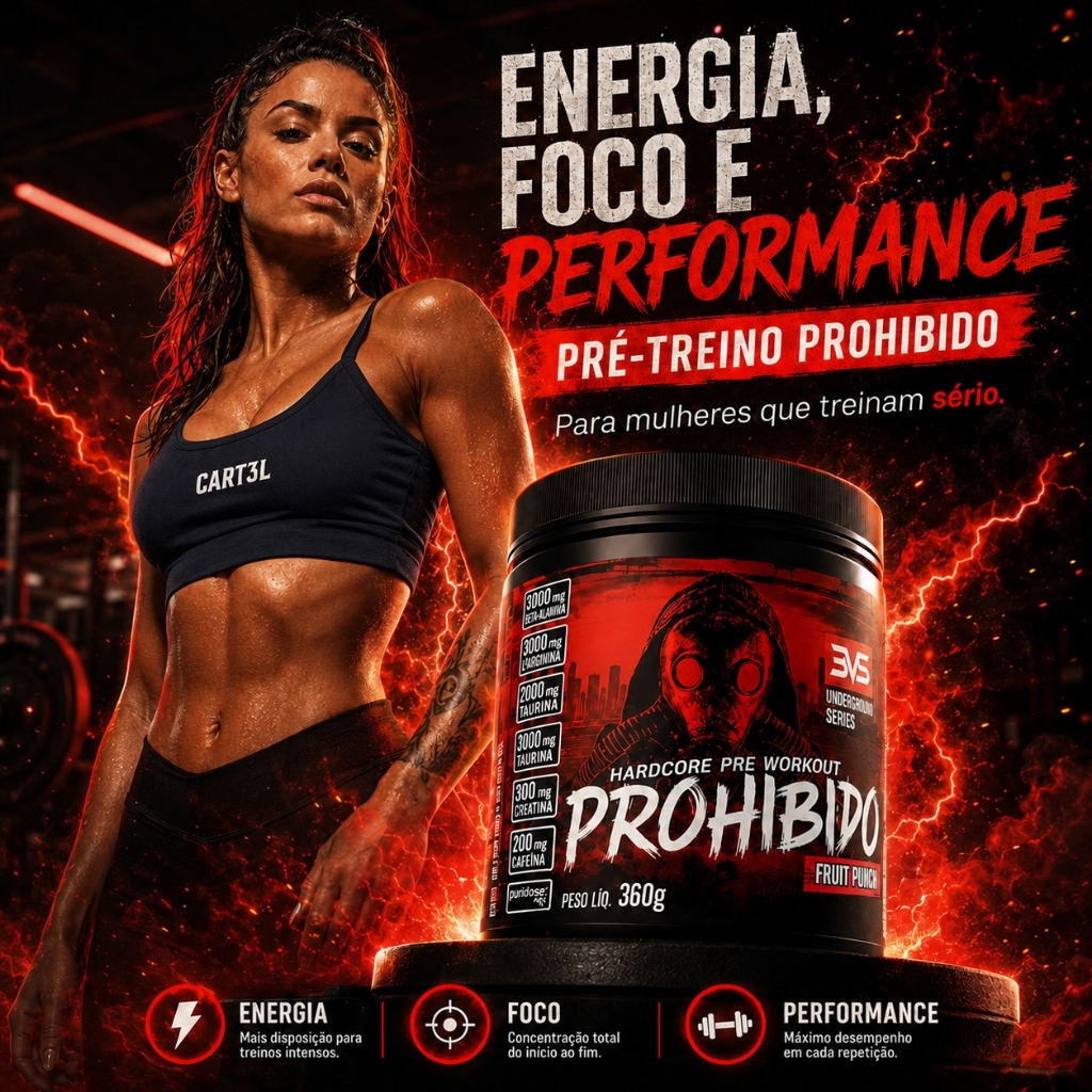 Pré Treino Prohibido 360gr Fórmula Avançada Creatina, Beta Alanina, Taurina, L-tirosina, L-alanina, Cafeína, Arginina · foto 2