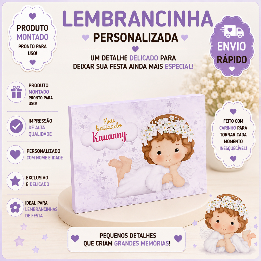KIT PORTA KIT KAT BATIZADO MENINA, LEMBRANCINHAS, ANJINHA, PERSONALIZADOS DE LUXO