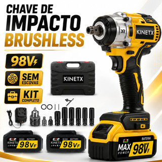Chave De Impacto Parafusadeira Brushless 880Nm Encaixe 1/2" 98V + 2 Baterias Lítio Soquetes e Maleta