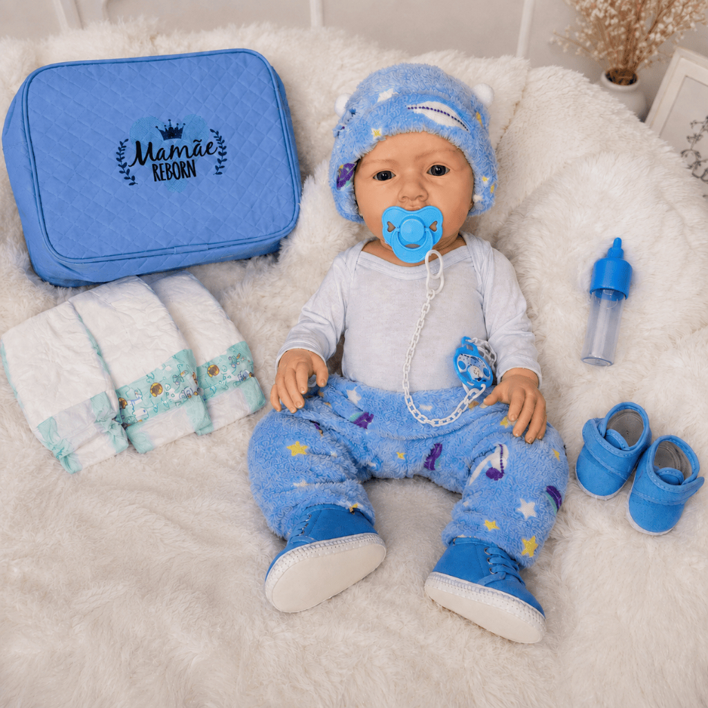Bebê Reborn Menino 100% Silicone Pode Banho Roupa Brilhante 48cm!