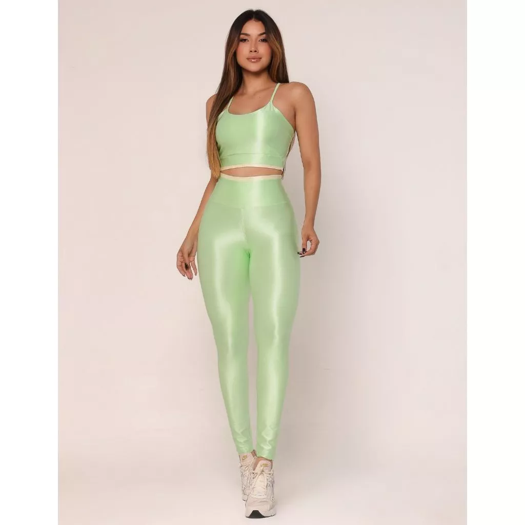 Conjunto Fitness em Canelado Poliamida Calça Legging e Top Feminino Academia — imagem 1