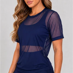 Kit 3 Blusa de Tule Fitness Feminina para Academia Manga Curta