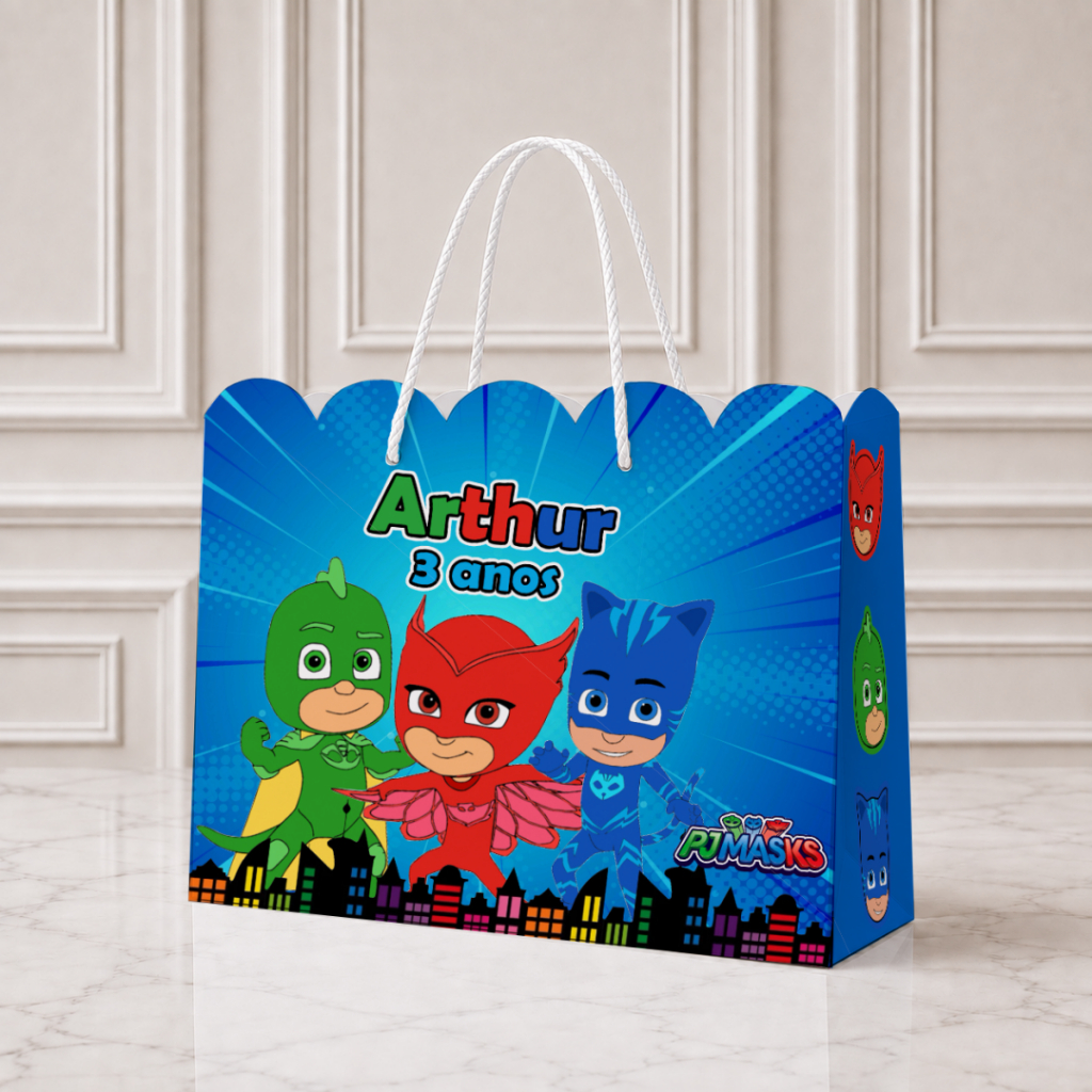 Kit Sacolas Surpresa Pj Masks Personalizada | Lembrancinhas Festa Infantil Aniversário | Sacolinhas