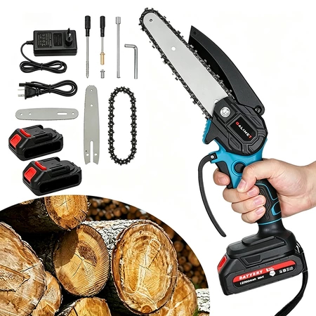 1800W Mini Motosserra 48V com 2 Baterias – Serra Elétrica Portátil com Correntes e Acessórios