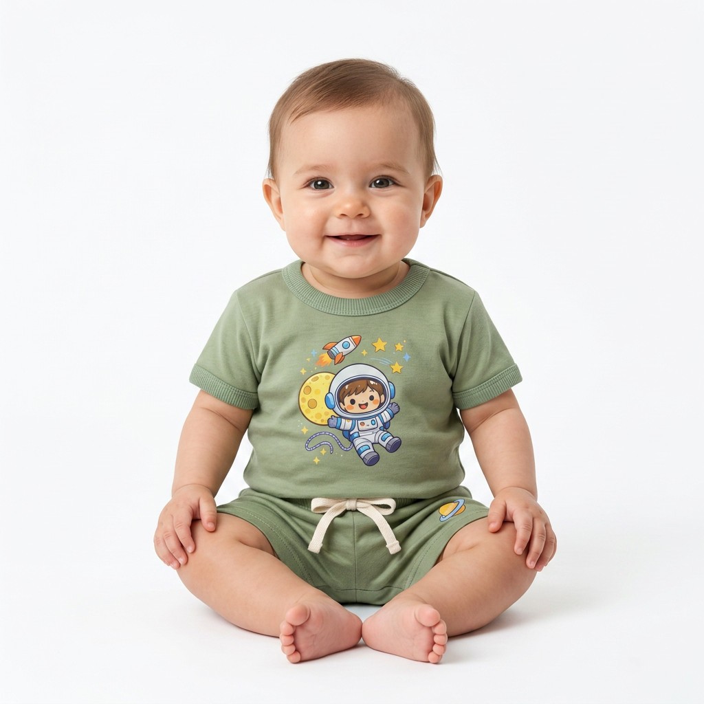 Conjunto Infantil Bebê Menino Camiseta e Short 100% Algodão Confortável Estampado Manga Curta