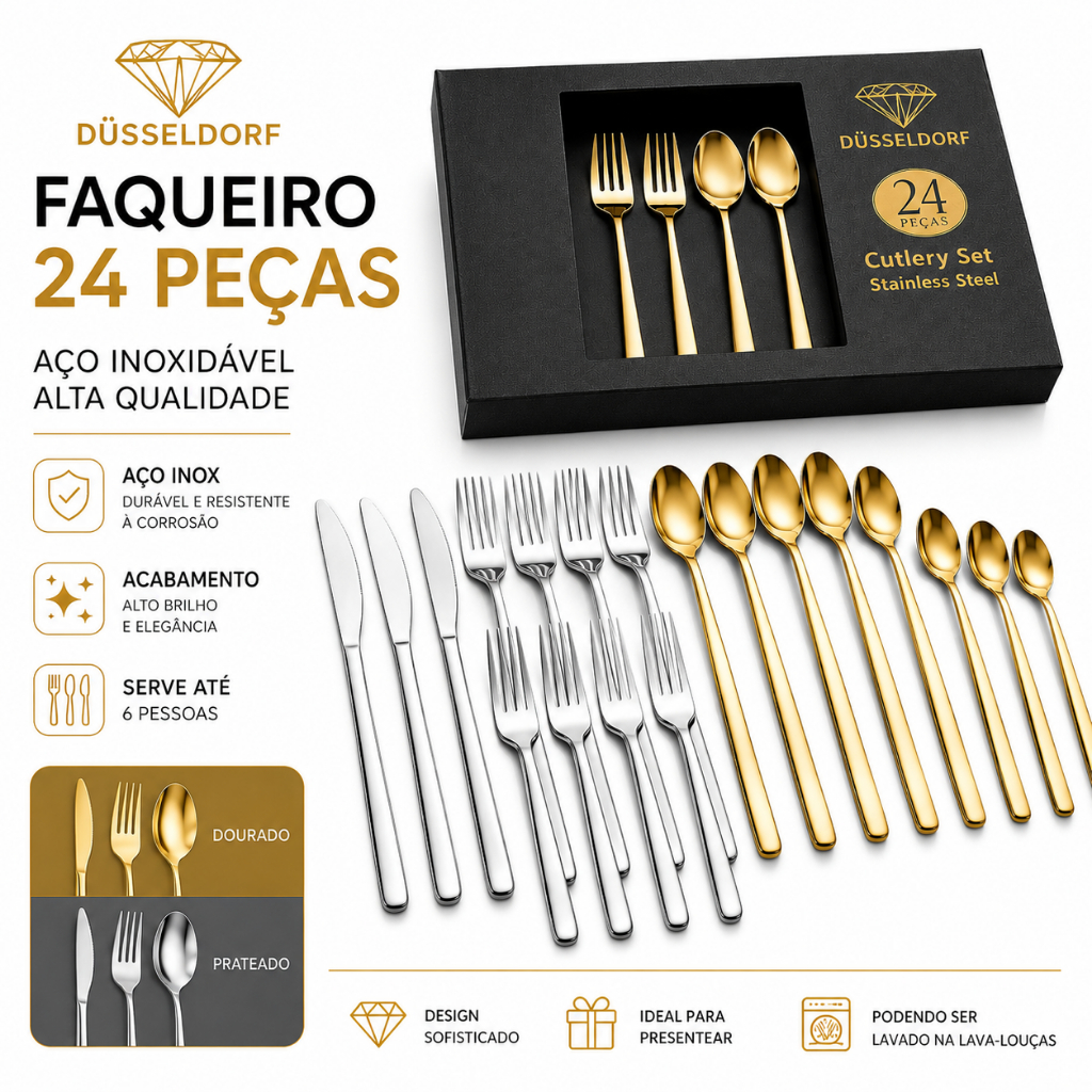 Jogo de Talheres Dusseldorf 24 Peças Inox Completo para Mesa