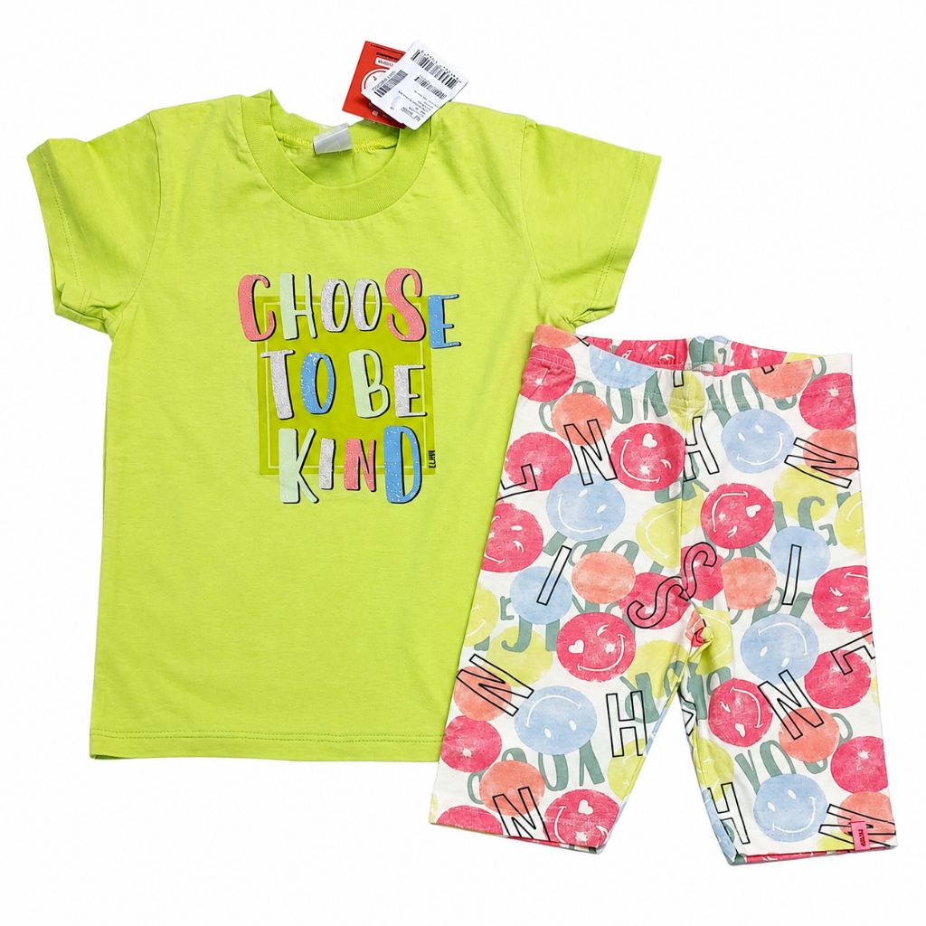 Conjunto Infantil Feminino Tamanho 8 Elian Blusa Verde Limão E Ciclista Estampada