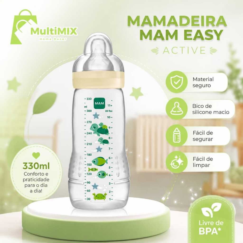MAMADEIRA MAM EASY ACTIVE +4 MESES 330ML ROSA NEUTRA AZUL LILAS ORIGINAL LACRADA BEBÊ ENVIO IMEDIATO