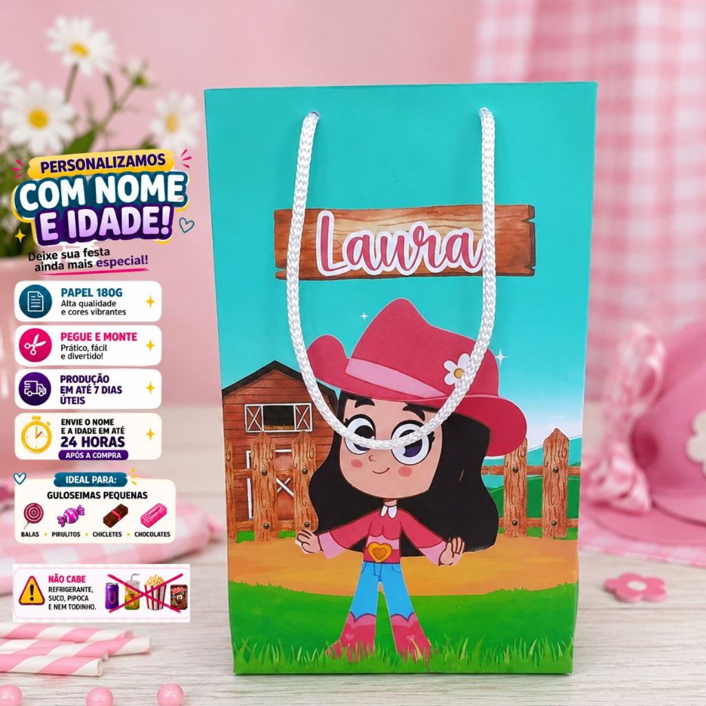 A Boiadeirinha Sacolinha Personalizada Para lembrancinha festa de Aniversário