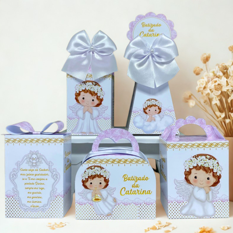 Caixinhas personalizados  lembrancinhas  Batizado Kit festa batizado anjinha rosa